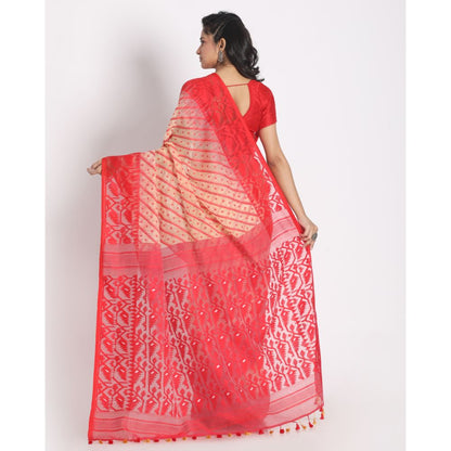 Women's Beige Cotton Silk Jamdani Saree
