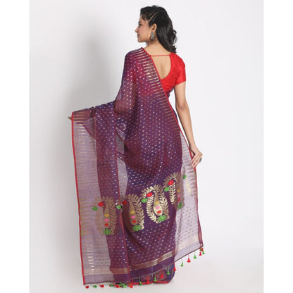 Women's Purple Cotton Silk Jamdani Saree