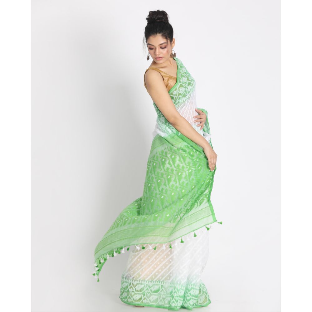 Women's White Cotton Silk Jamdani Saree