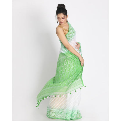 Women's White Cotton Silk Jamdani Saree