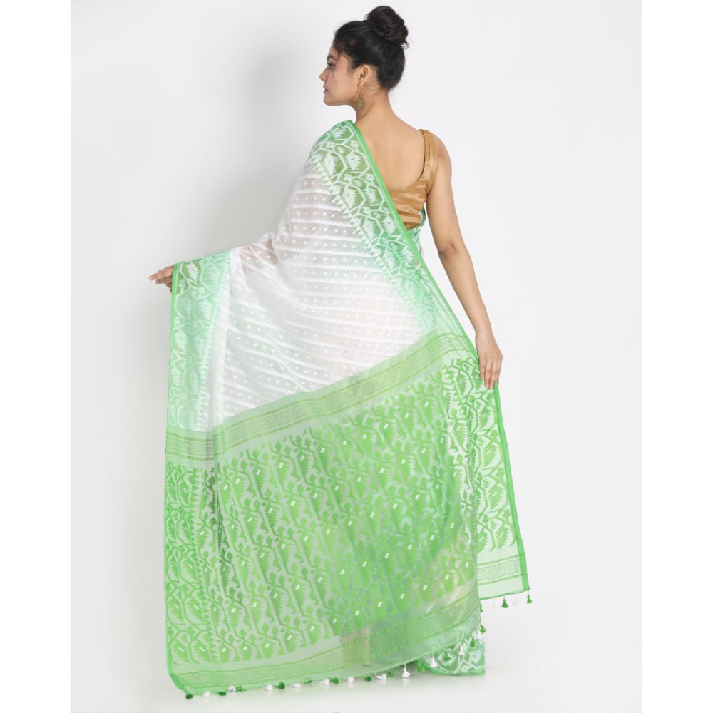 Women's White Cotton Silk Jamdani Saree