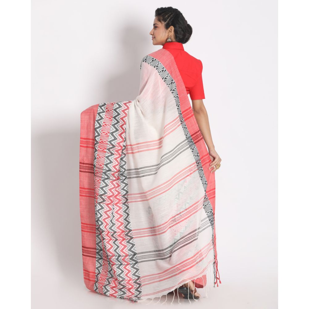 Women's Handspun Cotton White Handloom Begampuri Saree