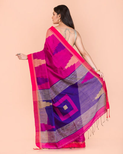 Women's Pink Cotton Blend Handloom Saree