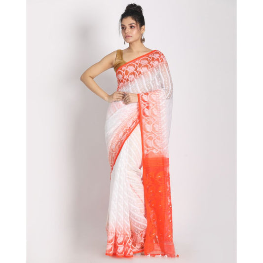 Women's White Cotton Silk Jamdani Saree