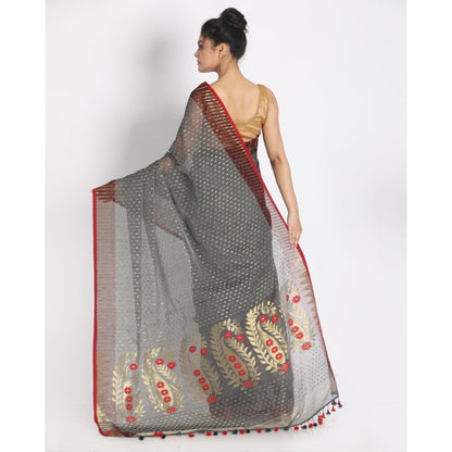 Women's Grey Cotton Silk Jamdani Saree