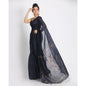 Women's Navy Blue Hand Woven Cotton Silk Jamdani Saree