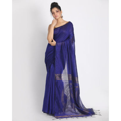 Women's Royel Blue Hand Woven Cotton Silk Jamdani Saree