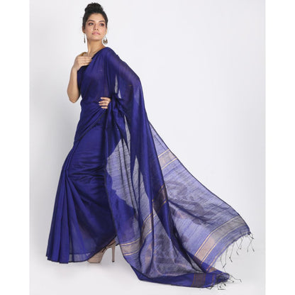 Women's Royel Blue Hand Woven Cotton Silk Jamdani Saree