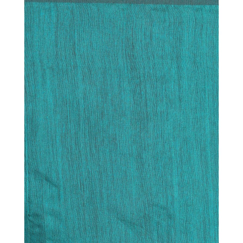 Women's Teal Hand Woven Cotton Silk Jamdani Saree
