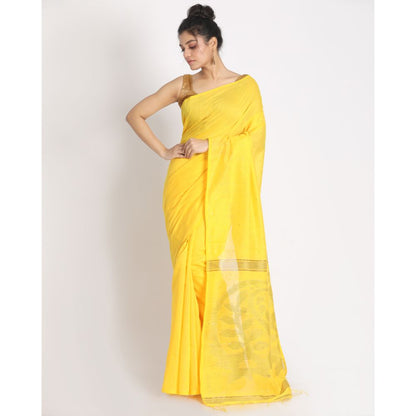 Women's Yellow Hand Woven Cotton Silk Jamdani Saree