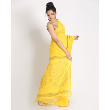 Women's Yellow Hand Woven Cotton Silk Jamdani Saree