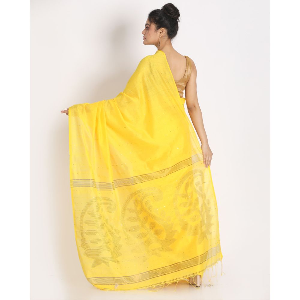 Women's Yellow Hand Woven Cotton Silk Jamdani Saree