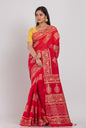 Women's Red Hand Woven Cotton Silk Printed Saree