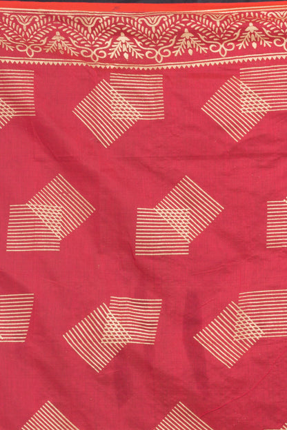Women's Tometa Red Hand Woven Cotton Silk Printed Saree