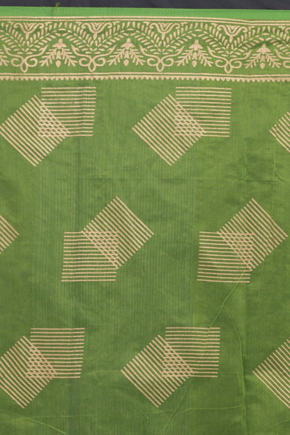 Women's Green Hand Woven Cotton Silk Printed Saree