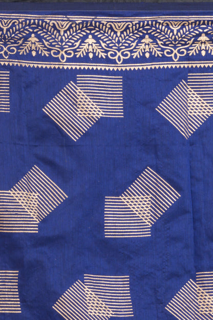 Women's Blue Hand Woven Cotton Silk Printed Saree