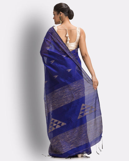 Women's Royel Blue Cotton Blend Handloom Saree