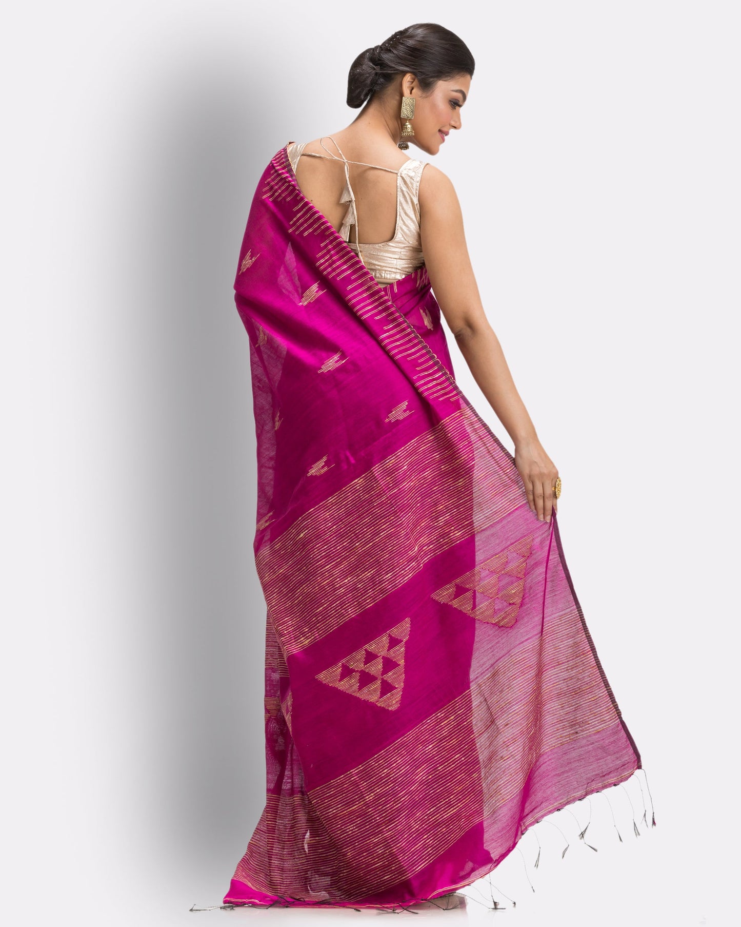 Women's Pink Cotton Blend Handloom Saree