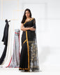 Women's Black Cotton Blend Handloom Jamdani Saree