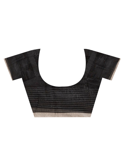Women's Black Cotton Blend Handloom Saree