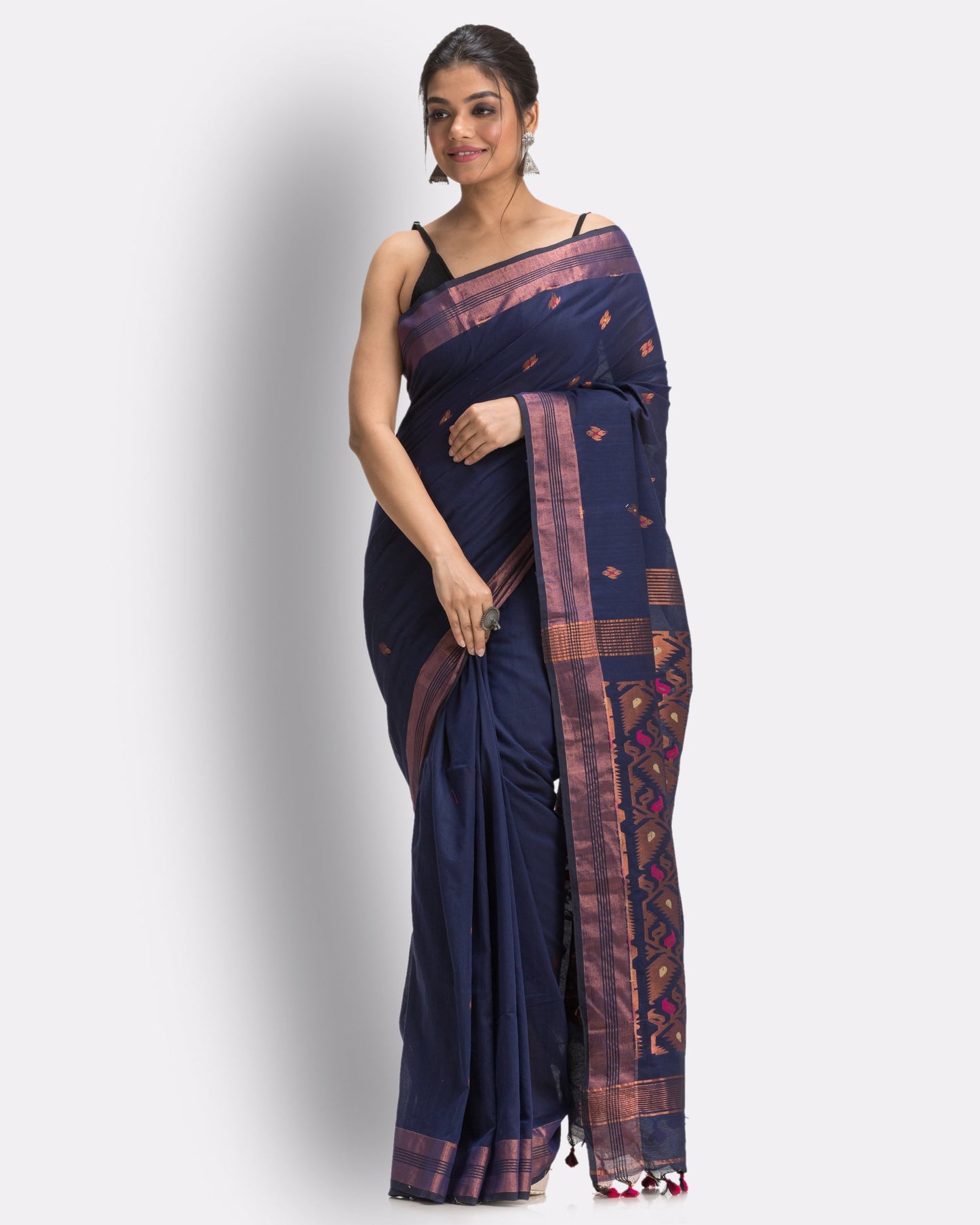 Women's Blue Handloom Cotton Tangail Saree