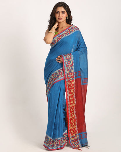 Women's Blue Handloom Handspun Cotton Saree