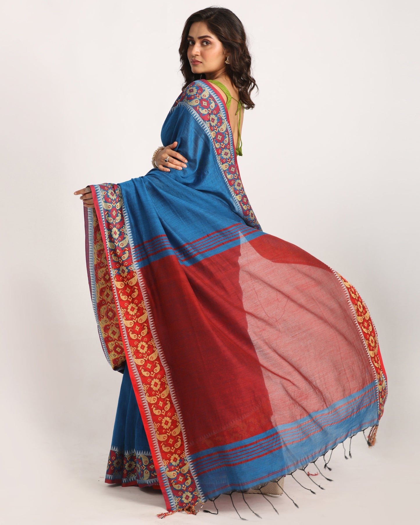 Women's Blue Handloom Handspun Cotton Saree