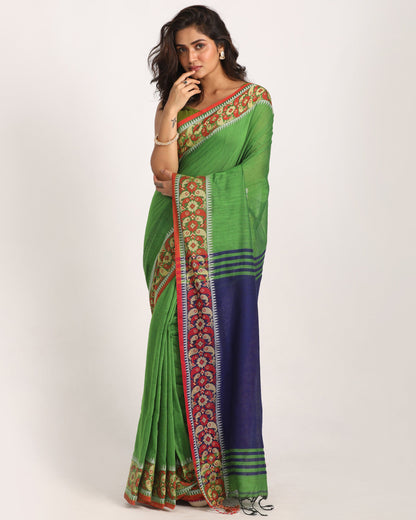 Women's Green Handloom Handspun Cotton Saree