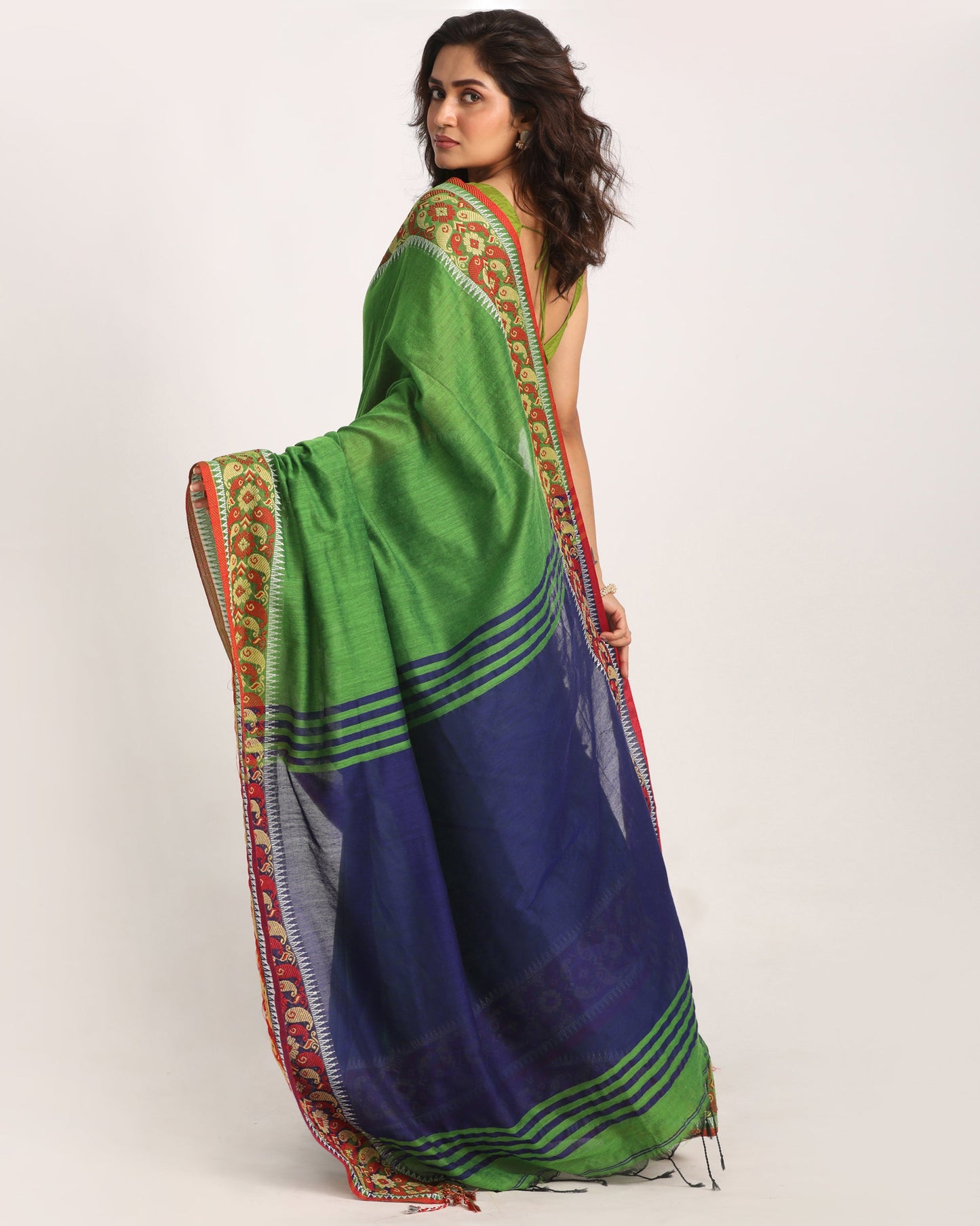 Women's Green Handloom Handspun Cotton Saree