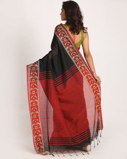 Women's Black Handloom Handspun Cotton Saree