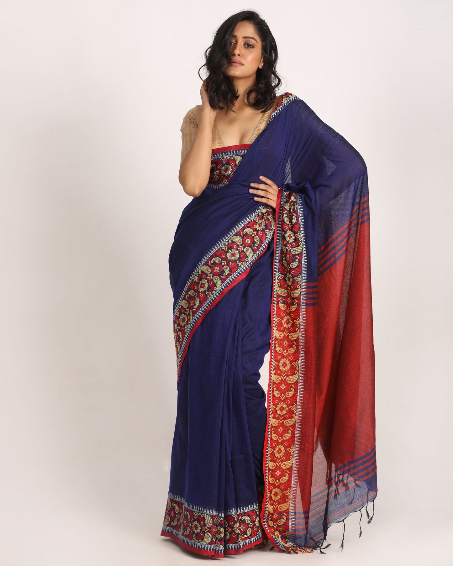 Women's Blue Handloom Handspun Cotton Saree