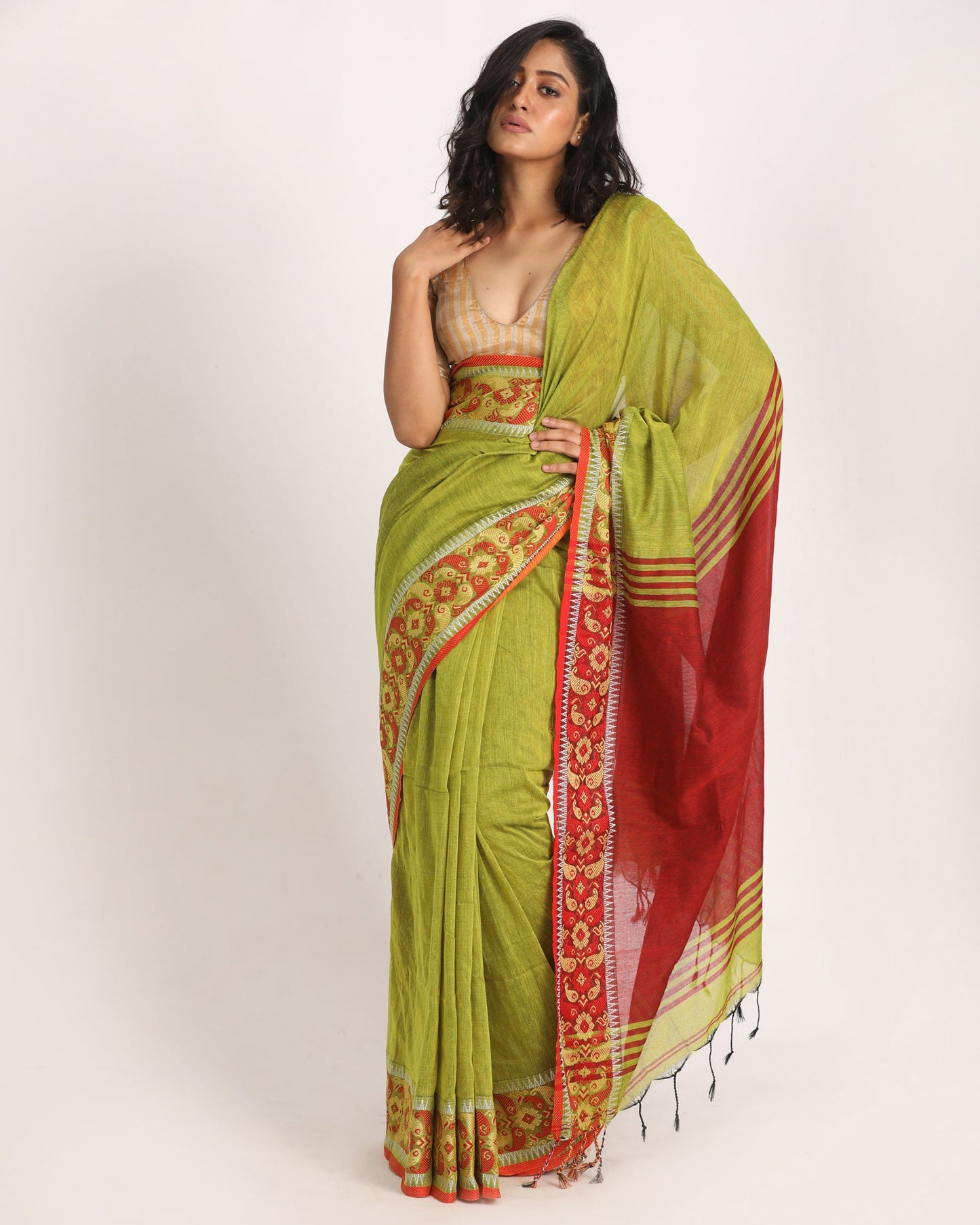 Women's Lemon Handloom Handspun Cotton Saree