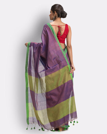 Women's Blue Hand Woven Cotton Blend Tissue Saree