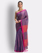 Women's Blue Hand Woven Cotton Blend Tissue Saree