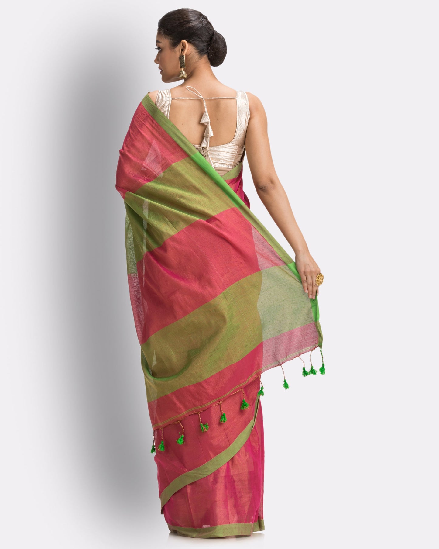 Women's Maroon Hand Woven Cotton Blend Tissue Saree