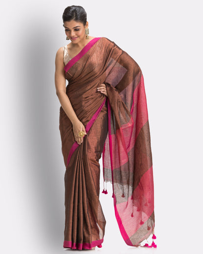 Women's Cppper Hand Woven Cotton Blend Tissue Saree