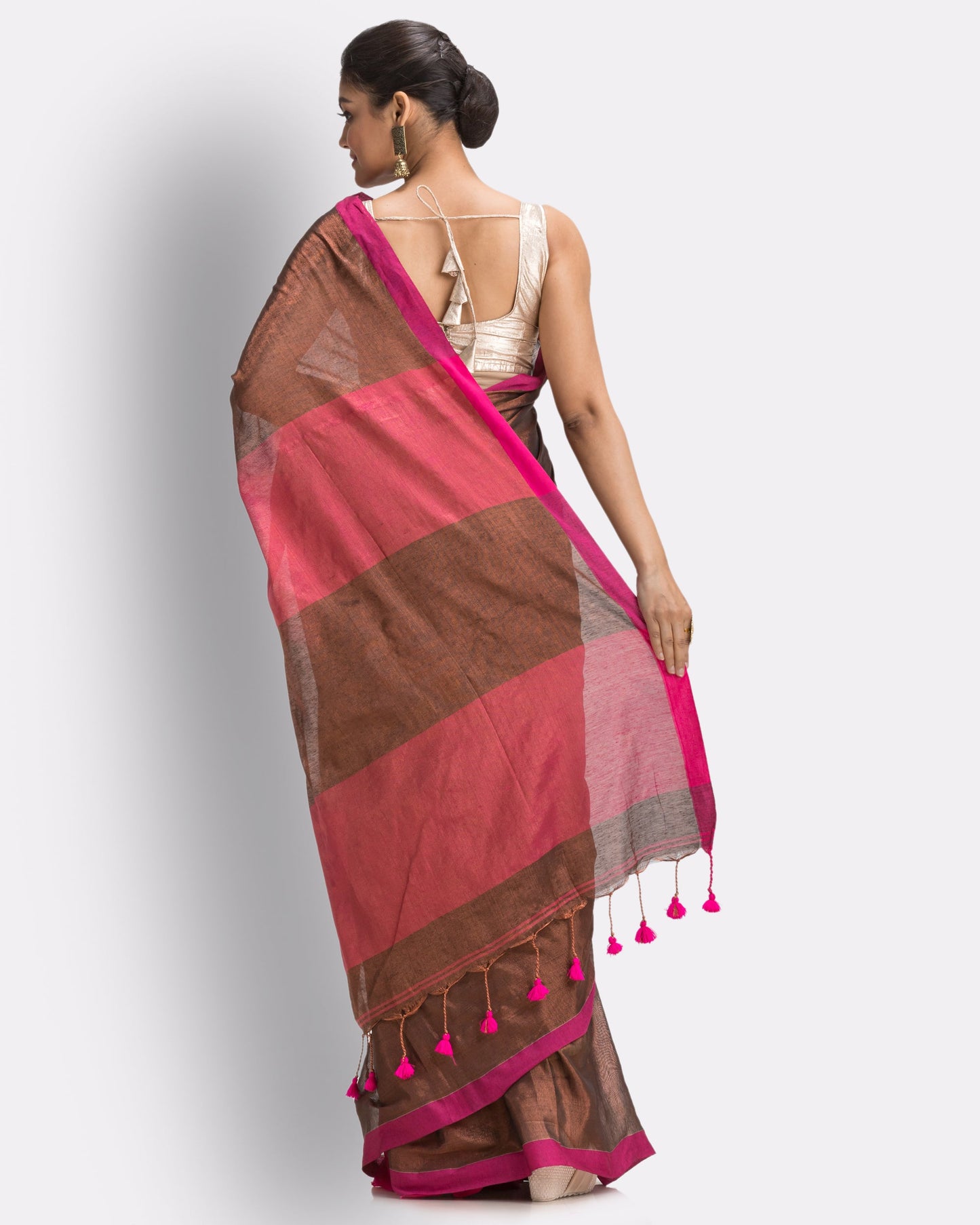 Women's Cppper Hand Woven Cotton Blend Tissue Saree