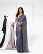 Women's Blue Hand Woven Cotton Blend Tissue Saree