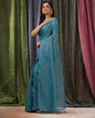 Women's Sky Blue Hand Woven Cotton Blend Tissue Saree