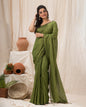 Women's Olive Green Hand Woven Cotton Blend Tissue Saree