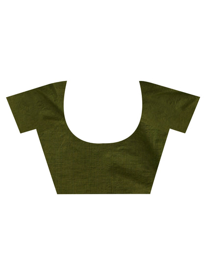 Women's Olive Green Hand Woven Cotton Blend Tissue Saree