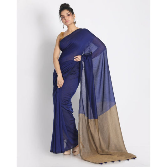 Women's Handspun Cotton Blue Handloom Saree