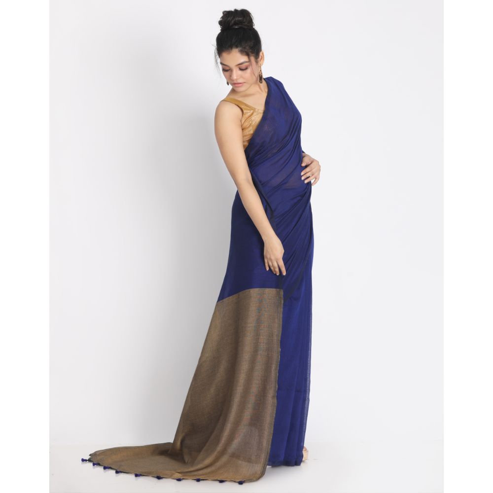 Women's Handspun Cotton Blue Handloom Saree
