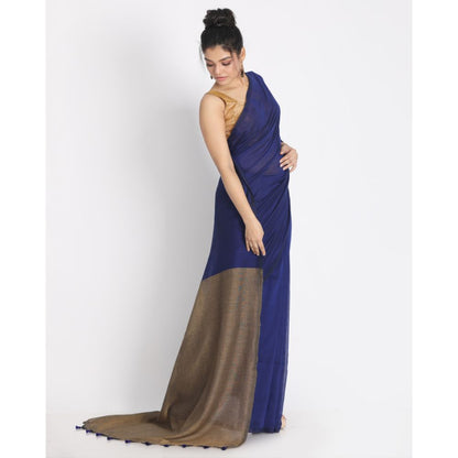 Women's Handspun Cotton Blue Handloom Saree