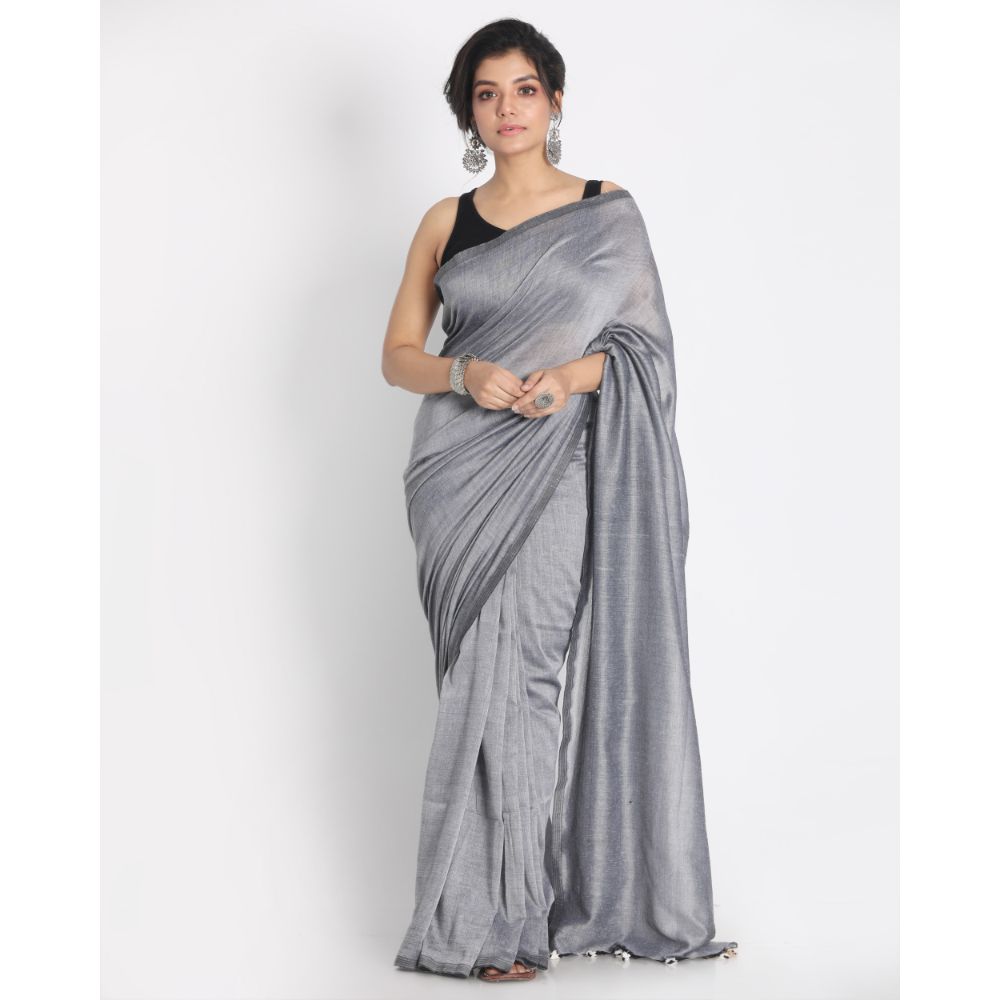 Women's Handspun Cotton Silver Grey Handloom Saree