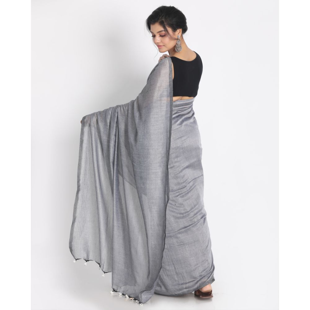 Women's Handspun Cotton Silver Grey Handloom Saree