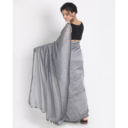 Women's Handspun Cotton Silver Grey Handloom Saree