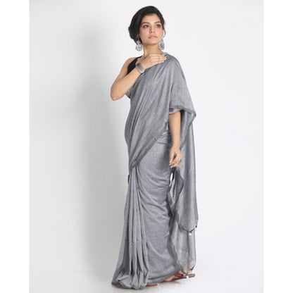Women's Handspun Cotton Silver Grey Handloom Saree