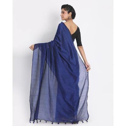 Women's Handspun Cotton Blue Handloom Saree