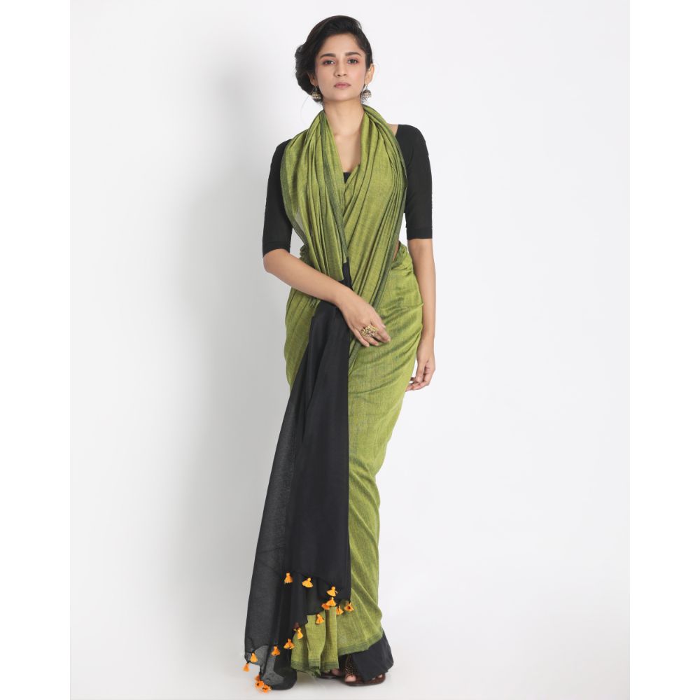Women's Handspun Cotton Olive Handloom Saree